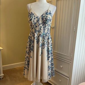 Nicole Miller Blue Floral Midi Dress
